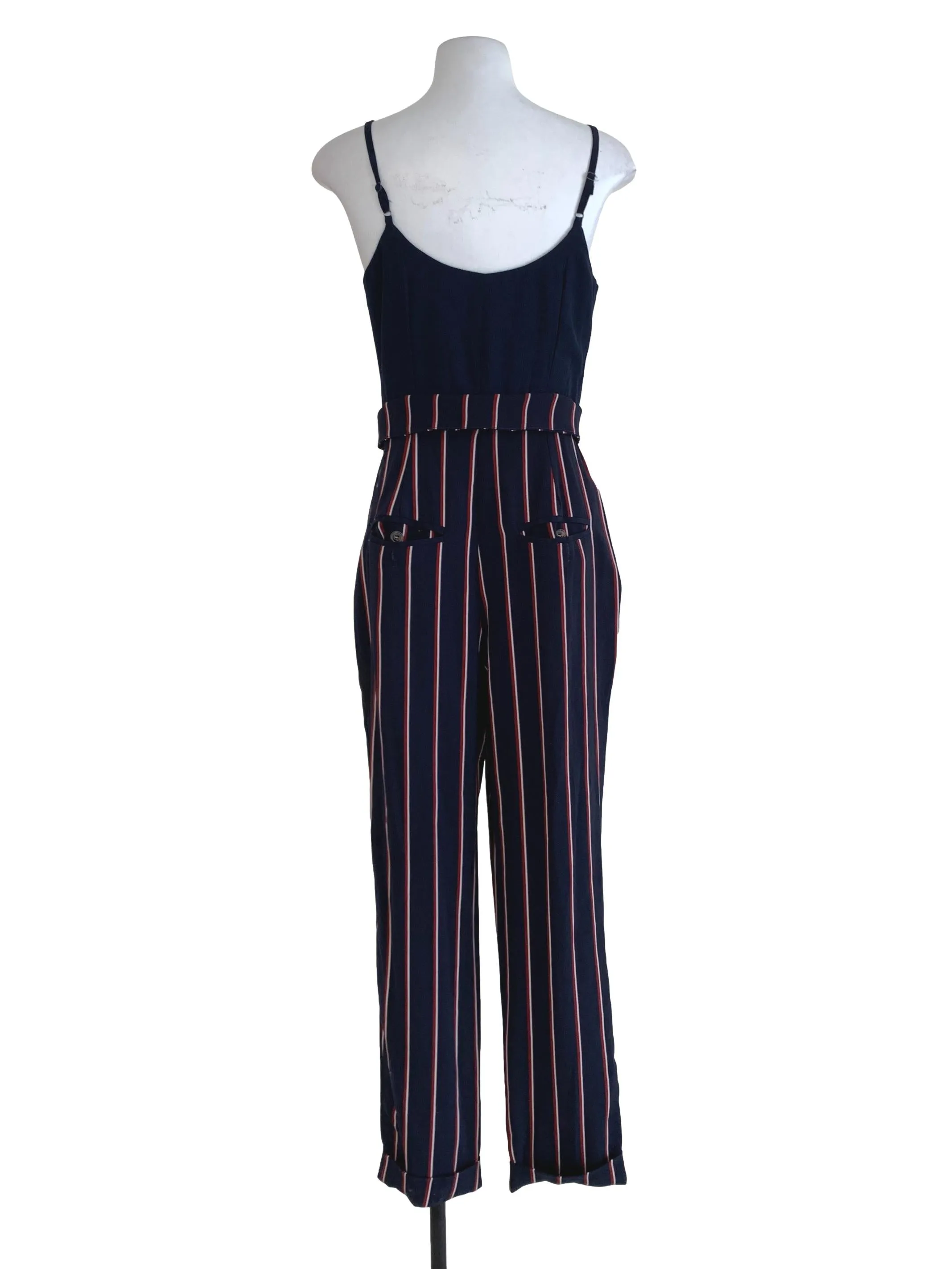 Navy Blue Chalk Stripe Jumpsuit