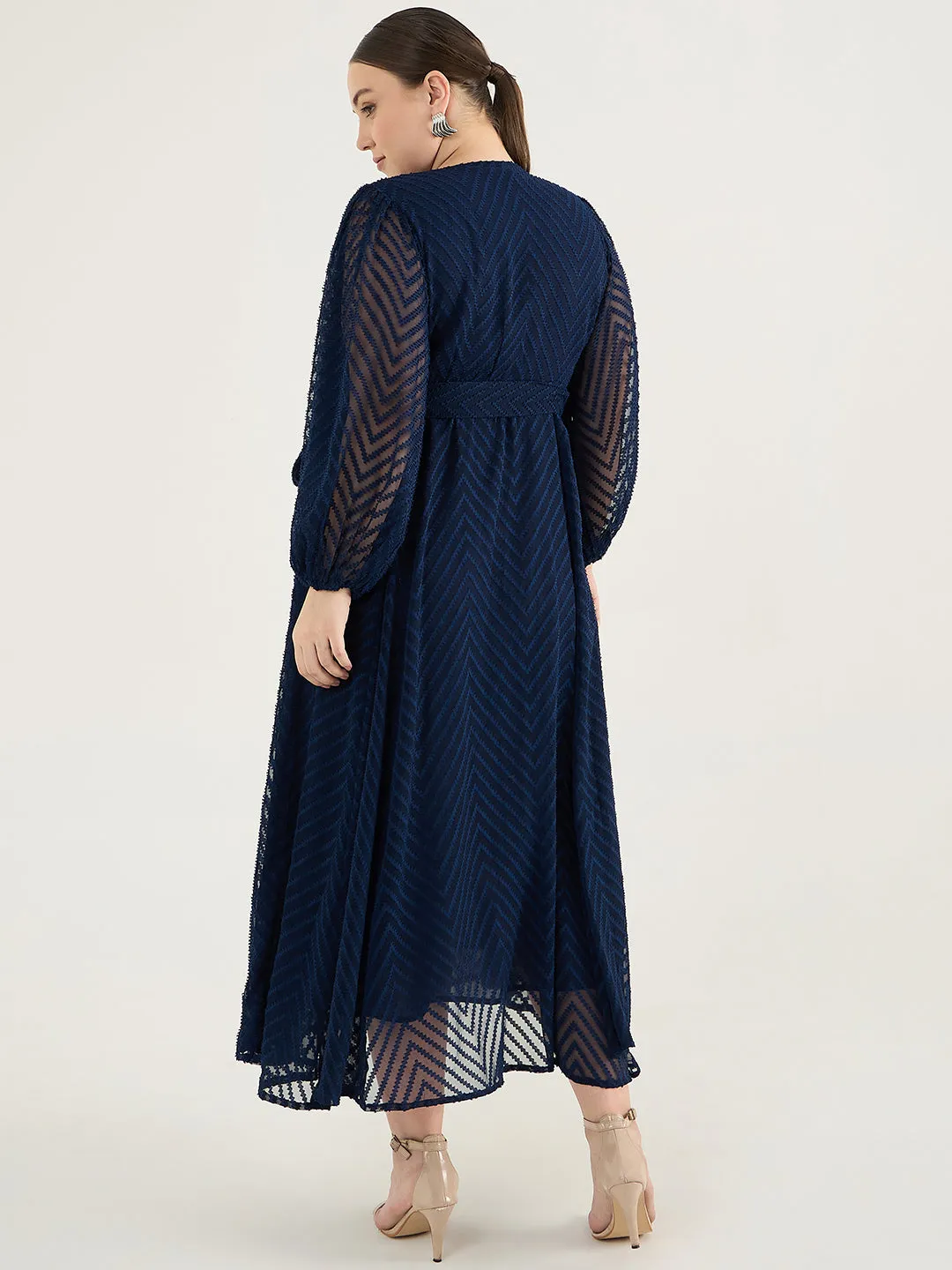 Navy Chevron Dobby Wrap Maxi Dress
