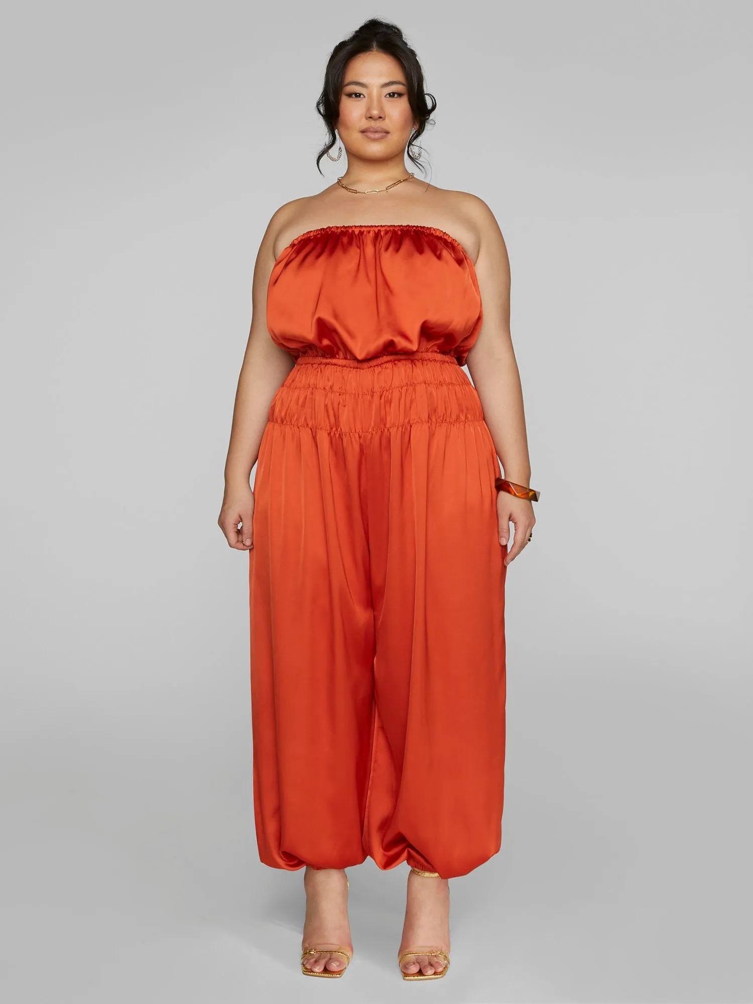 Nova Strapless Satin Jumpsuit