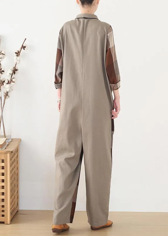 nude patchwork new plaid  loose retro ming Harem cotton pants jumpsuit
