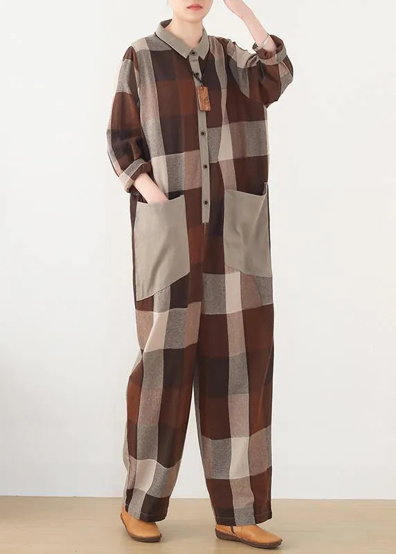 nude patchwork new plaid  loose retro ming Harem cotton pants jumpsuit