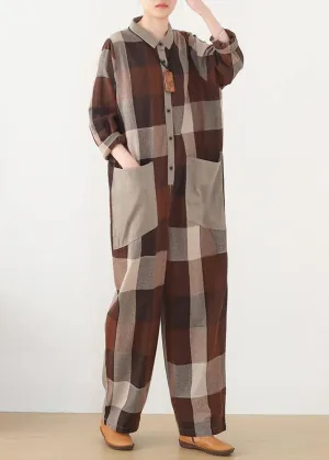 nude patchwork new plaid  loose retro ming Harem cotton pants jumpsuit