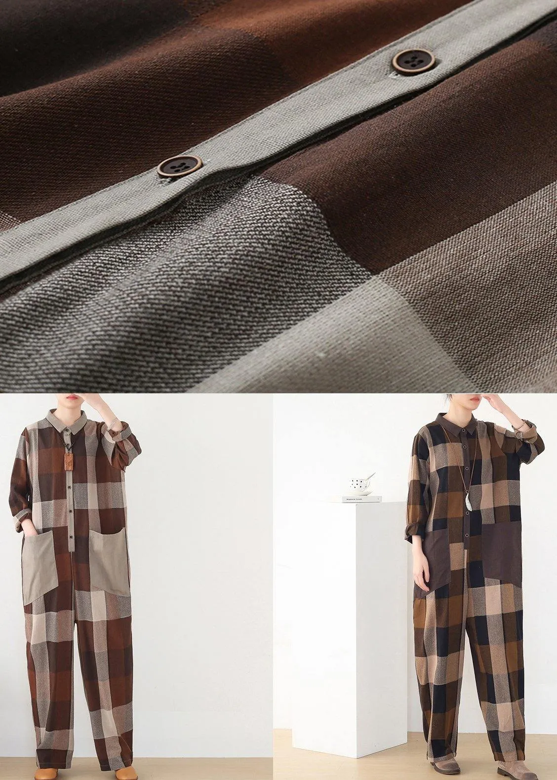 nude patchwork new plaid  loose retro ming Harem cotton pants jumpsuit