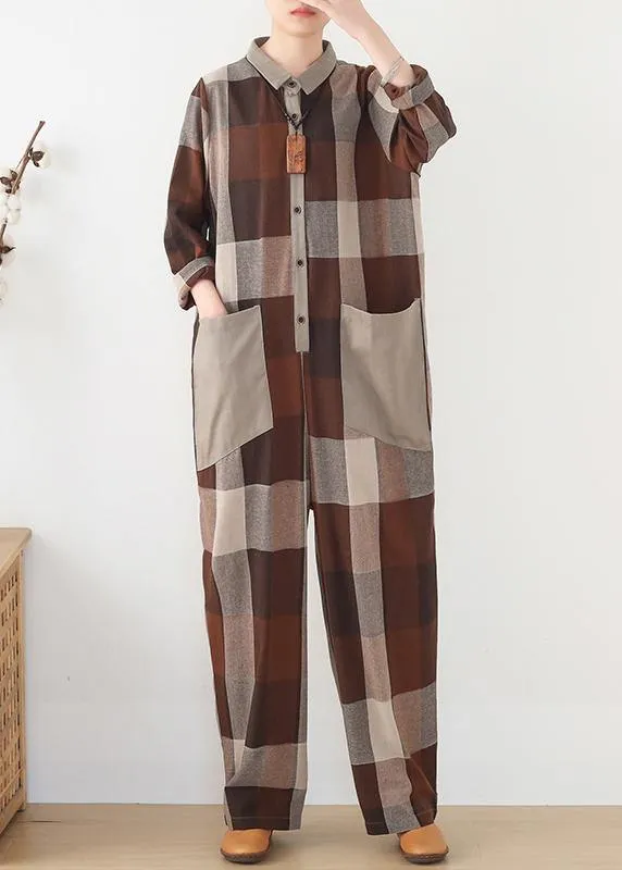 nude patchwork new plaid  loose retro ming Harem cotton pants jumpsuit