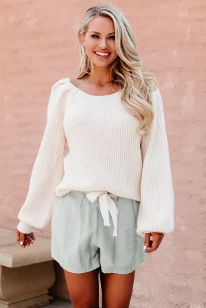 On Course Chunky Knit Bubble Sleeve Sweater (Ivory)