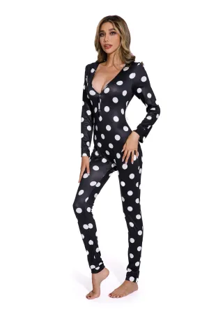 One-Piece Black white polka dot Sleepwear