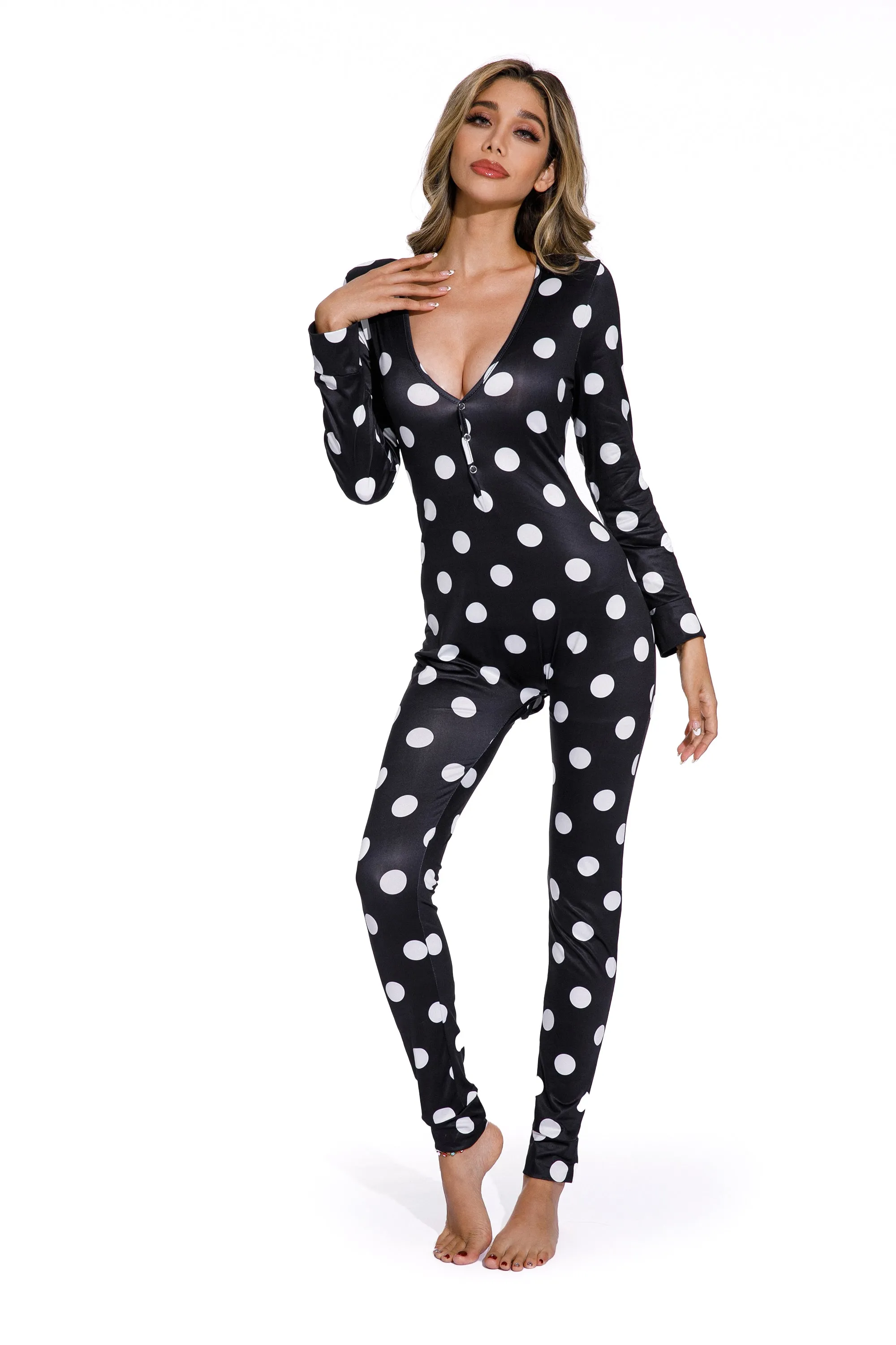 One-Piece Black white polka dot Sleepwear