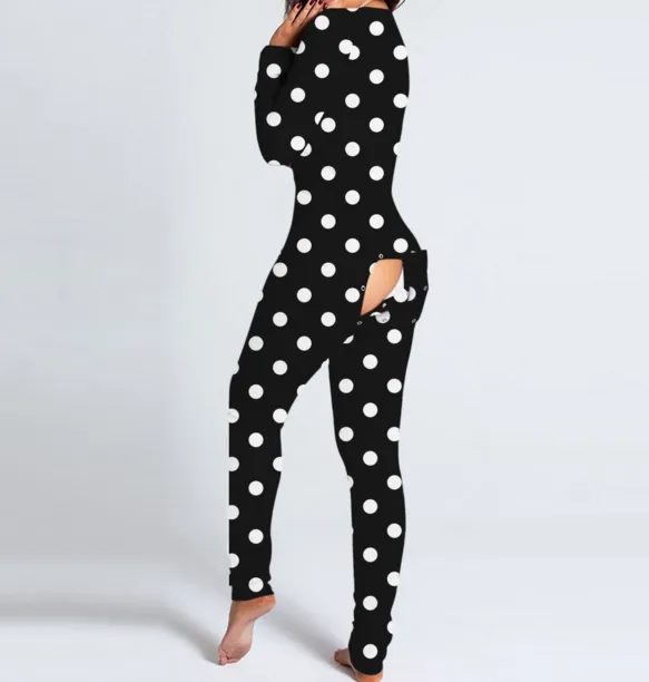 One-Piece Black white polka dot Sleepwear
