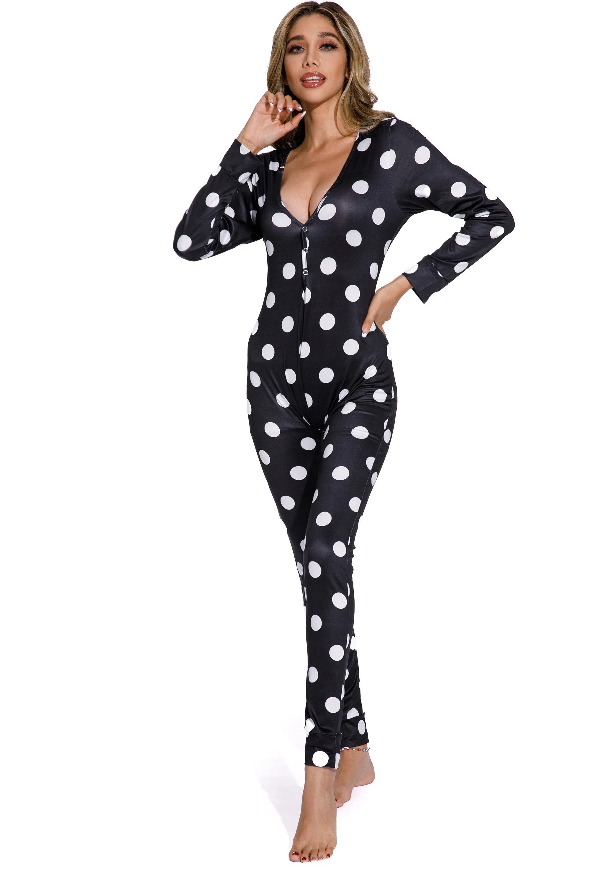 One-Piece Black white polka dot Sleepwear