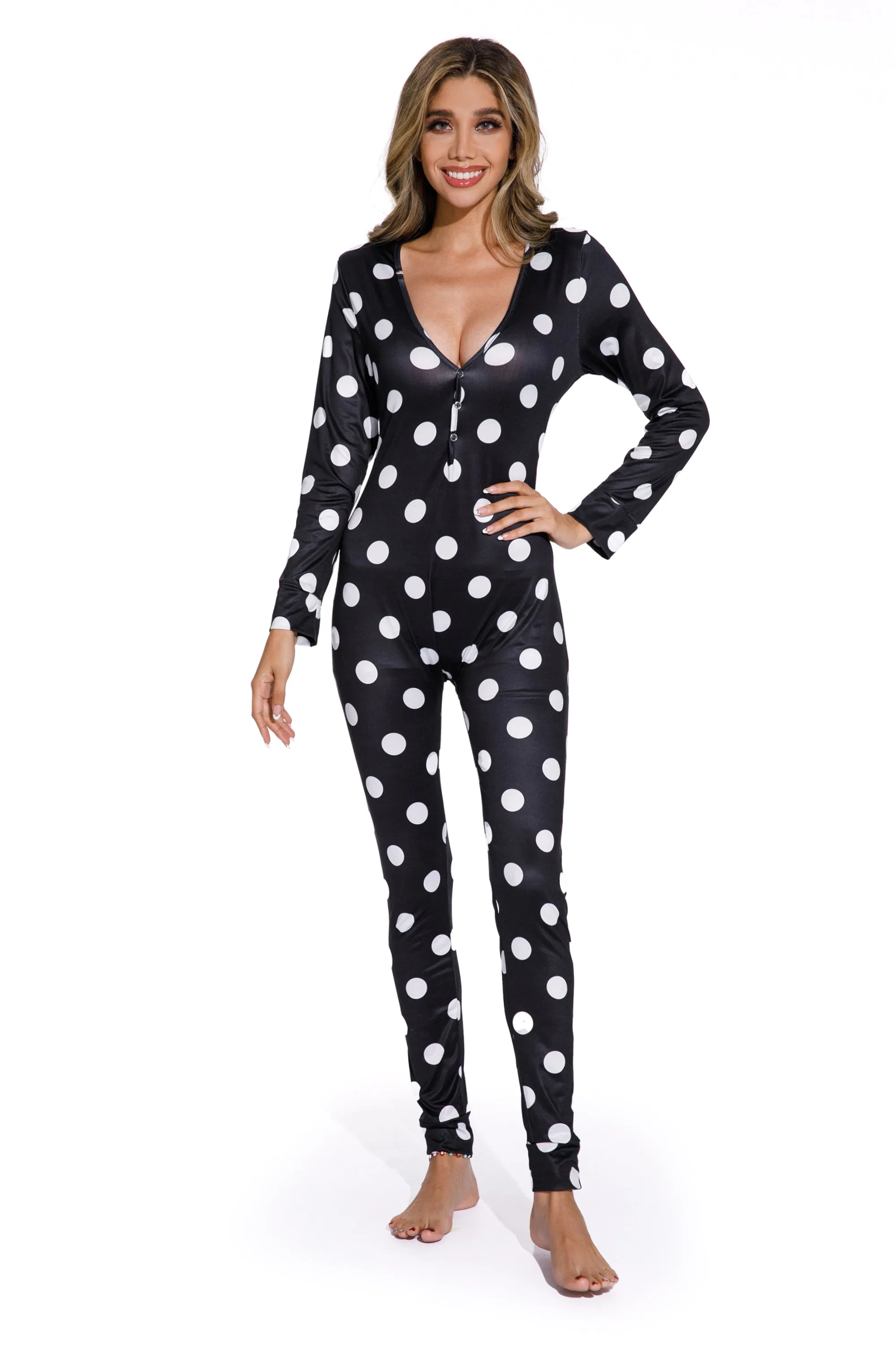 One-Piece Black white polka dot Sleepwear