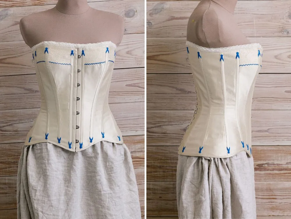 Overbust historical corset with flossing
