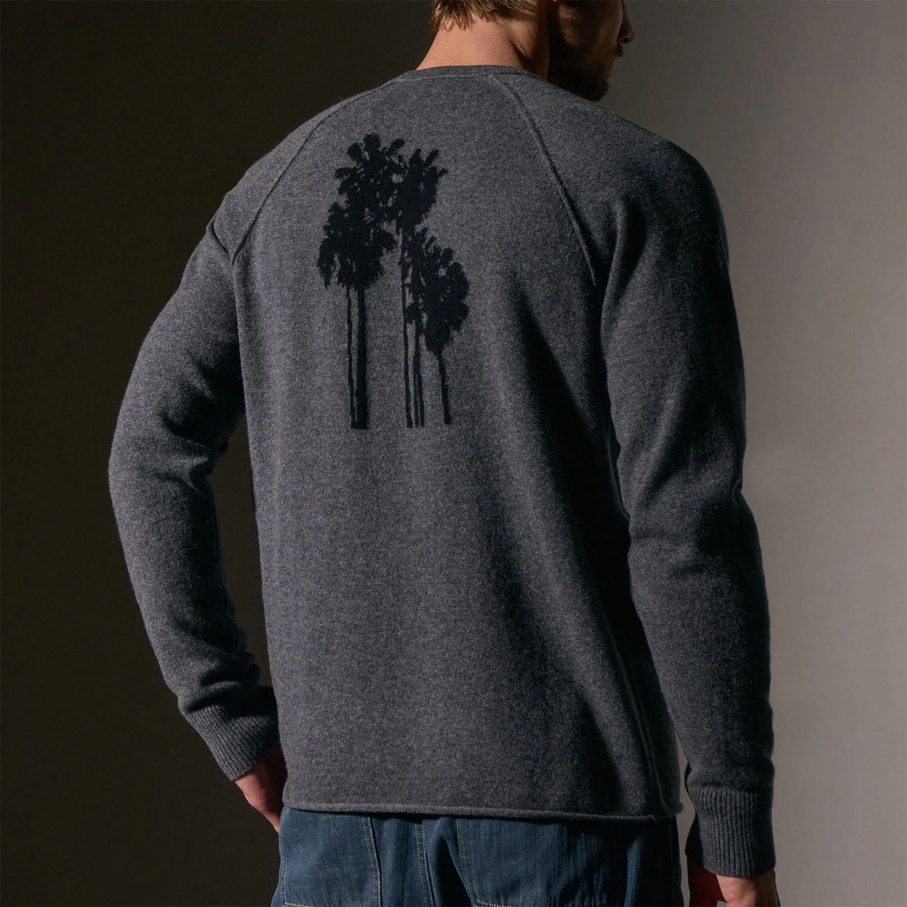 Palm Tree Cashmere Raglan - Flannel/Black