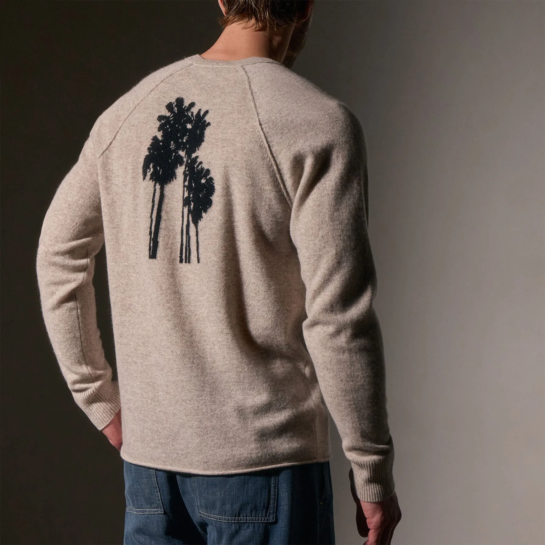 Palm Tree Cashmere Raglan - Stone/Black