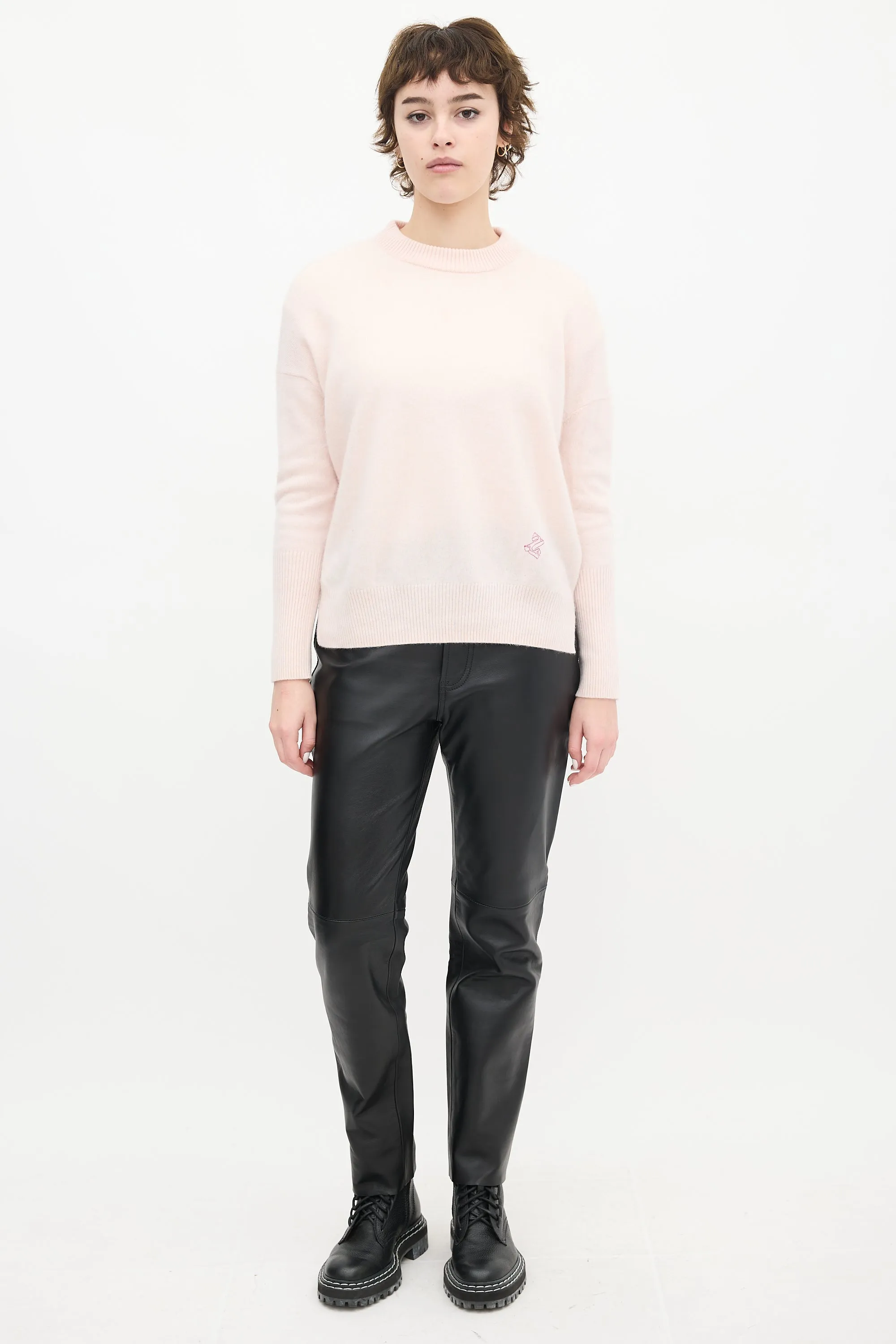 Pink Cashmere Embroidered Logo Sweater