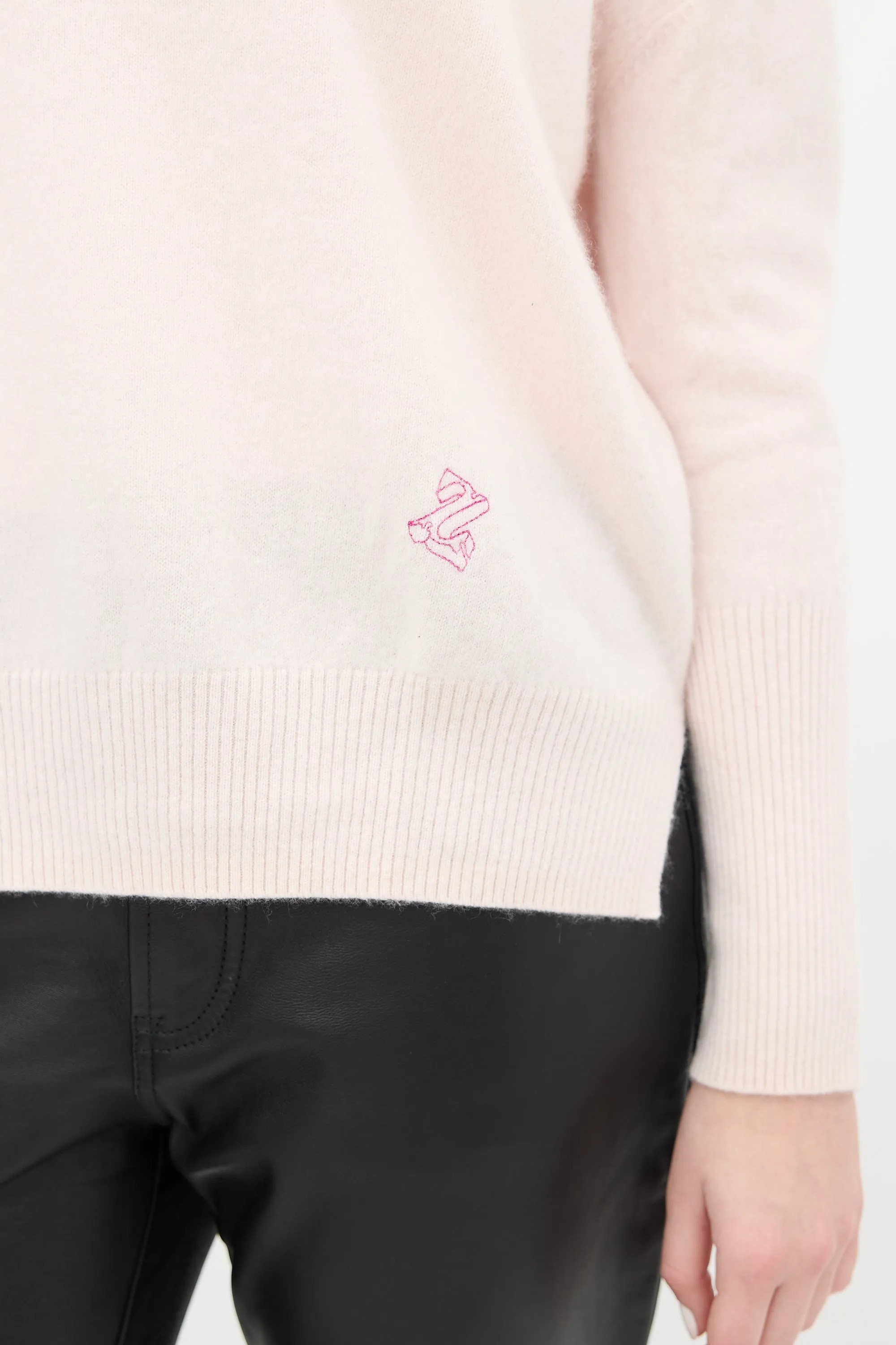 Pink Cashmere Embroidered Logo Sweater