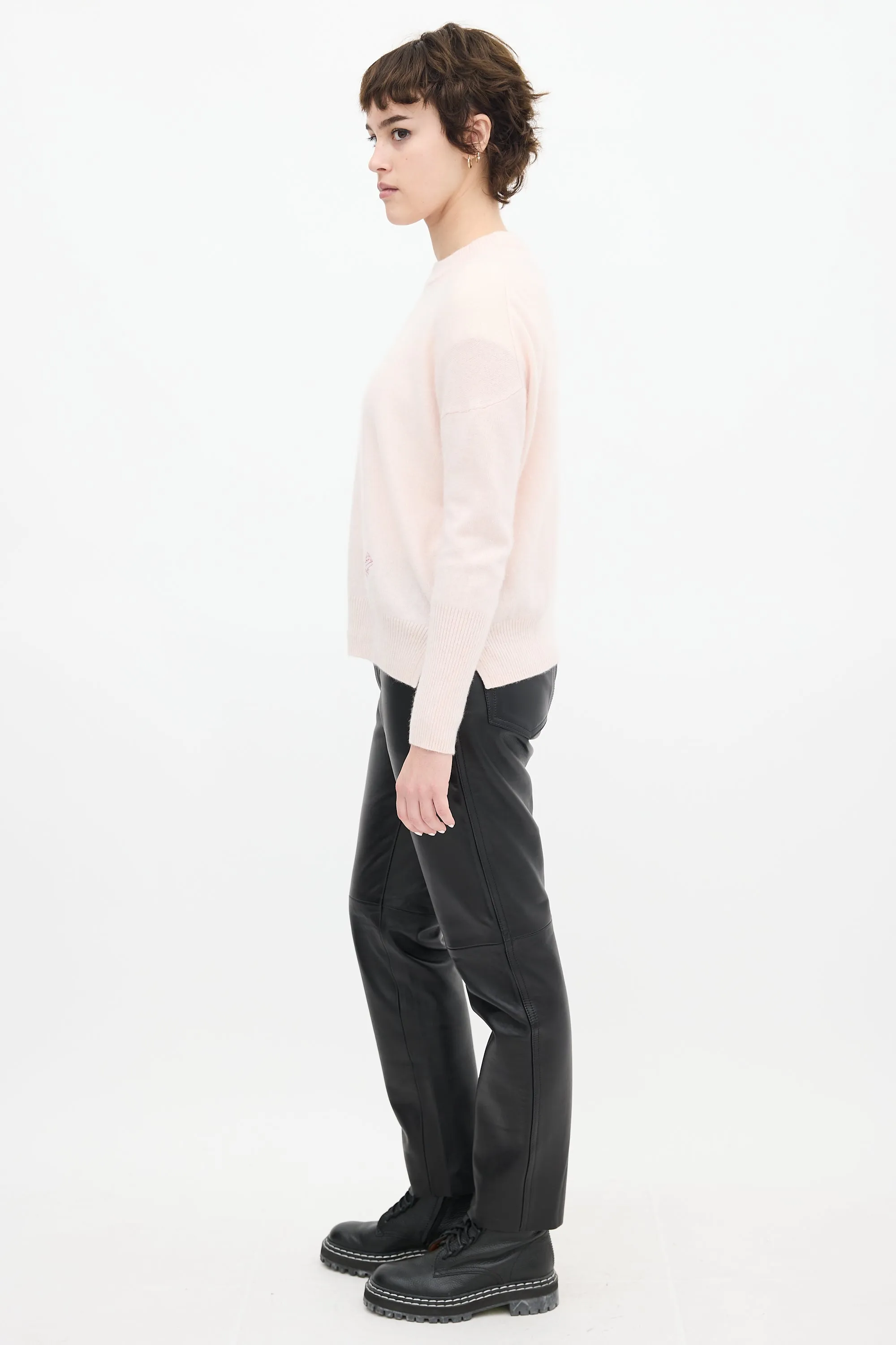 Pink Cashmere Embroidered Logo Sweater