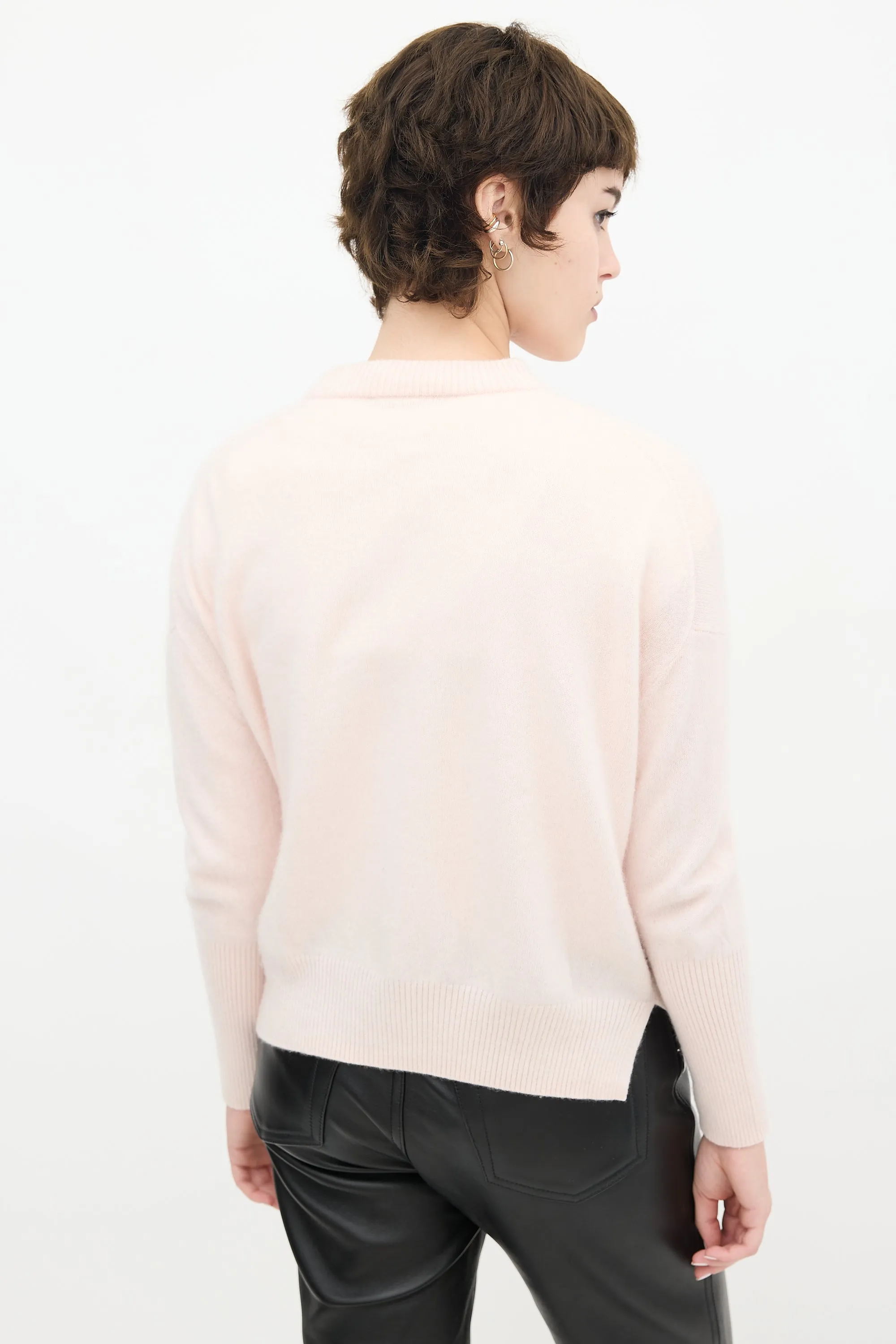 Pink Cashmere Embroidered Logo Sweater