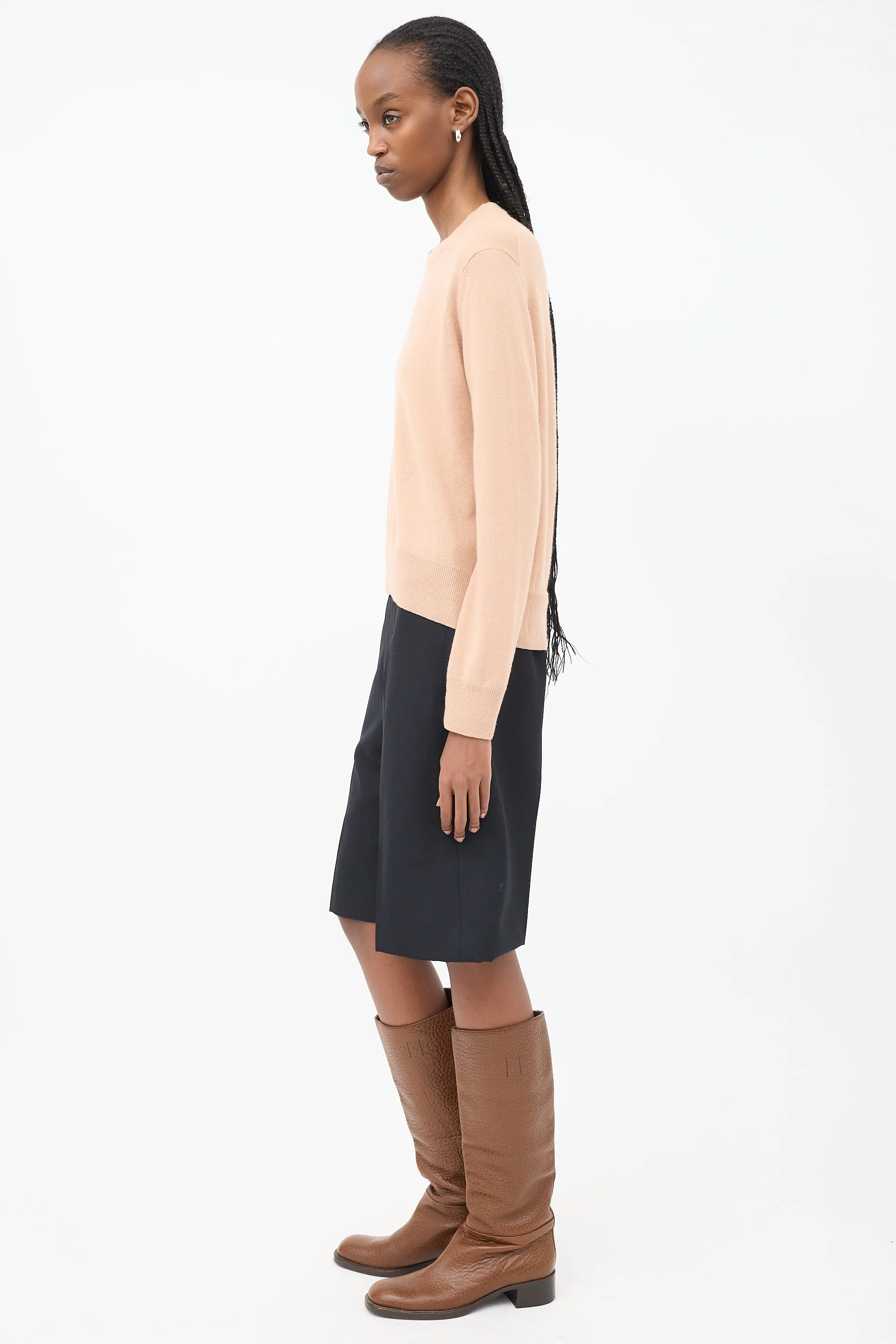 Pink Cashmere Embroidered Round Neck Sweater
