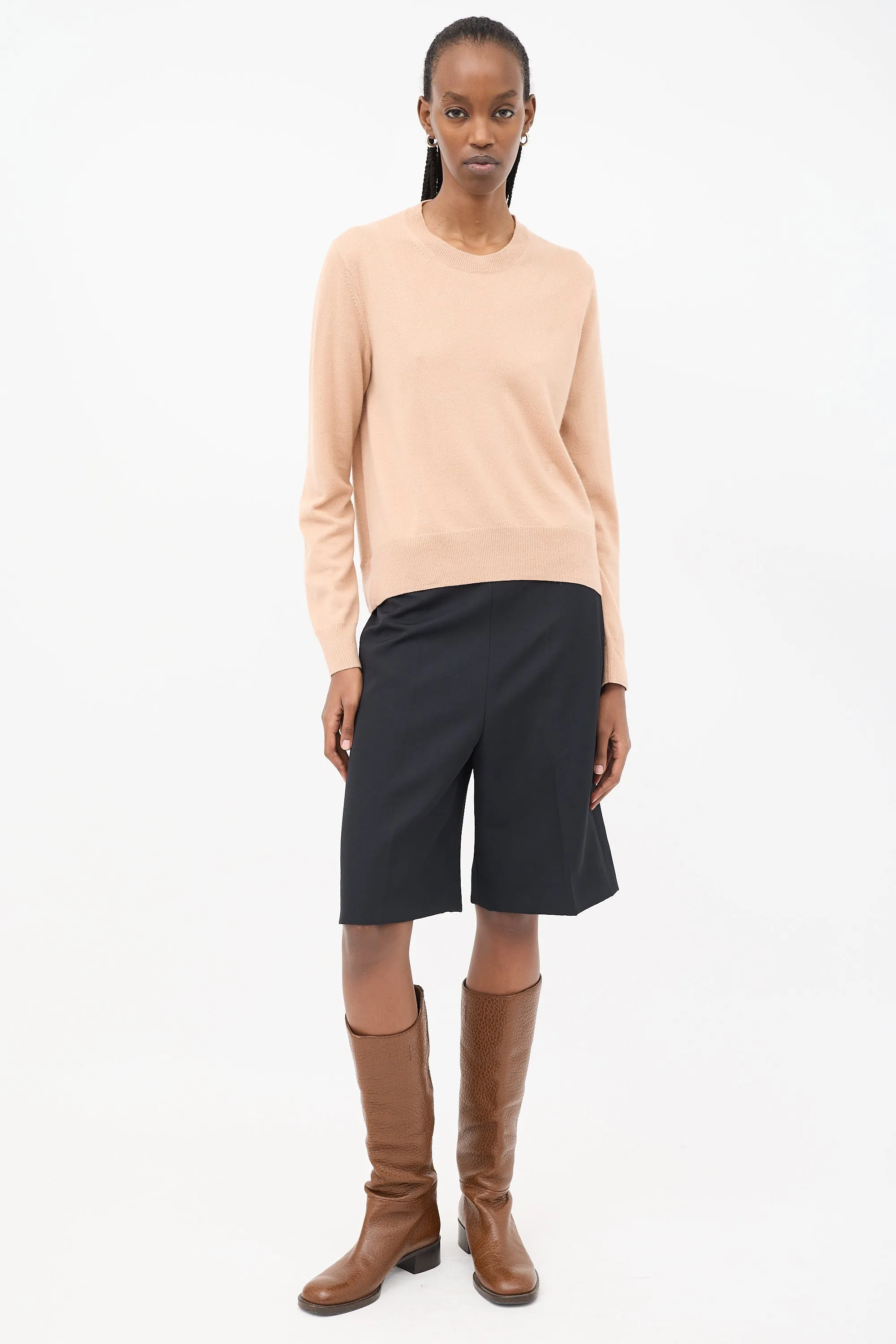 Pink Cashmere Embroidered Round Neck Sweater