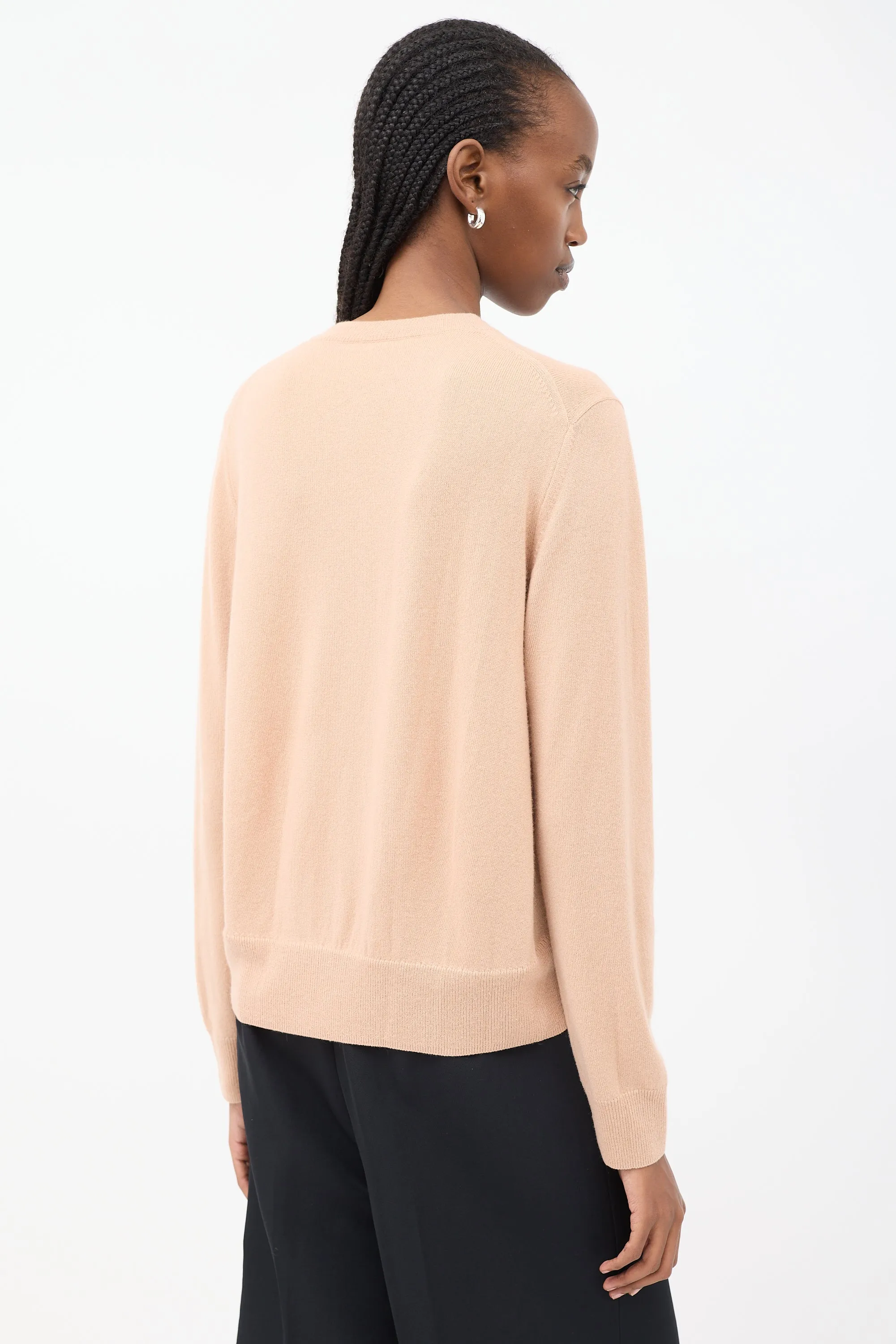 Pink Cashmere Embroidered Round Neck Sweater
