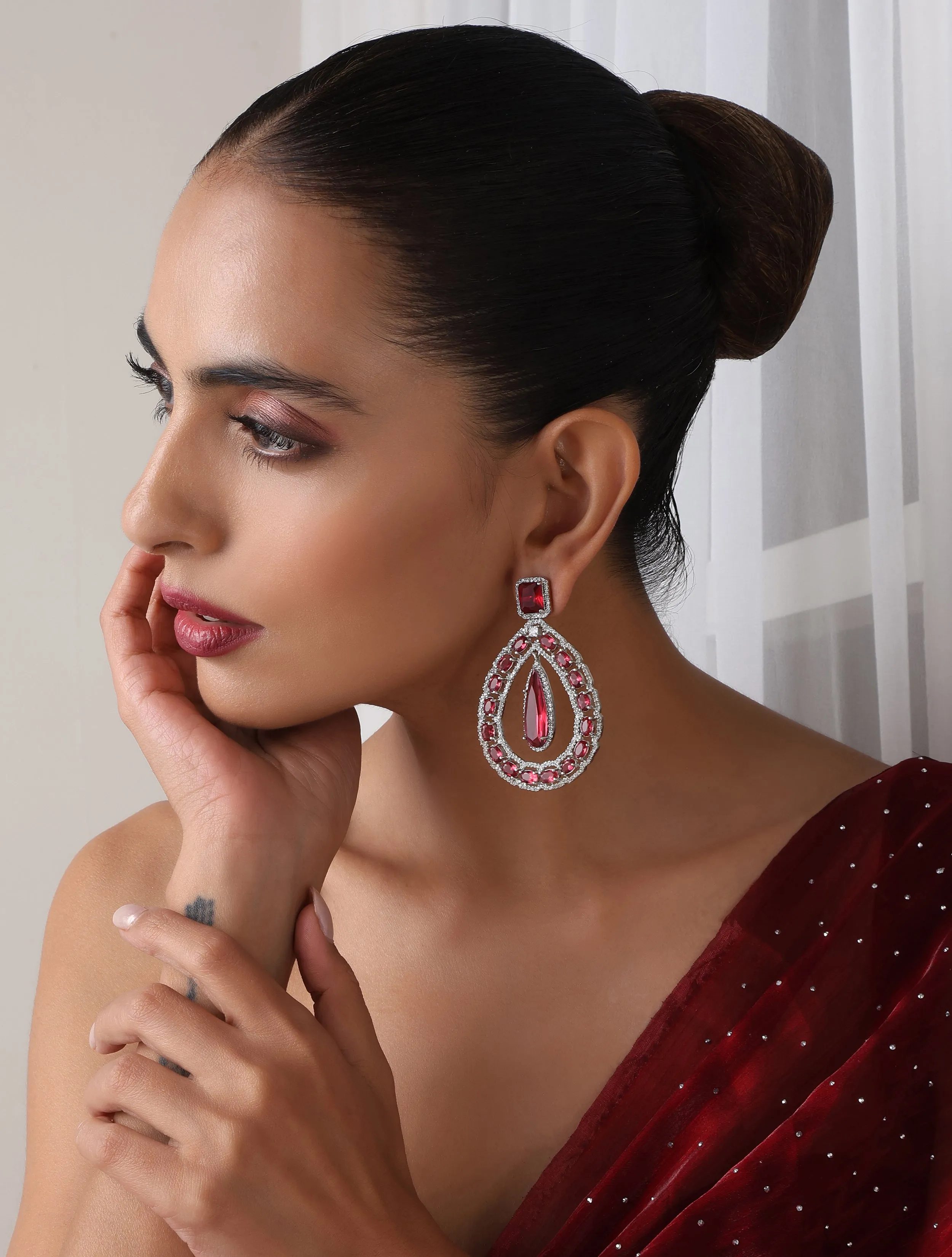 Pink Loops American Diamond Earrings