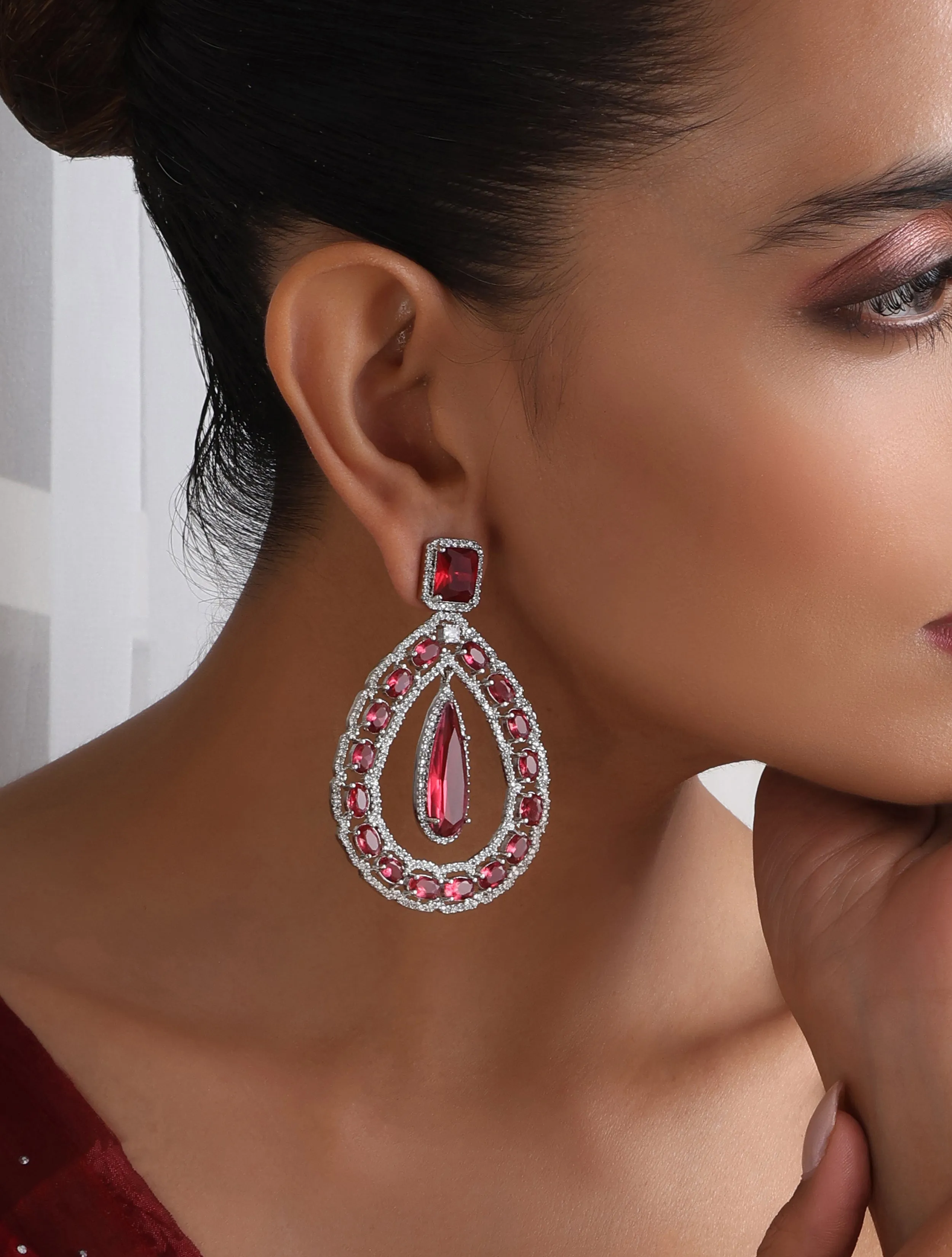 Pink Loops American Diamond Earrings