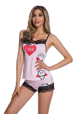 Pink-Plus size Cute Panda print women Sleepwear suit