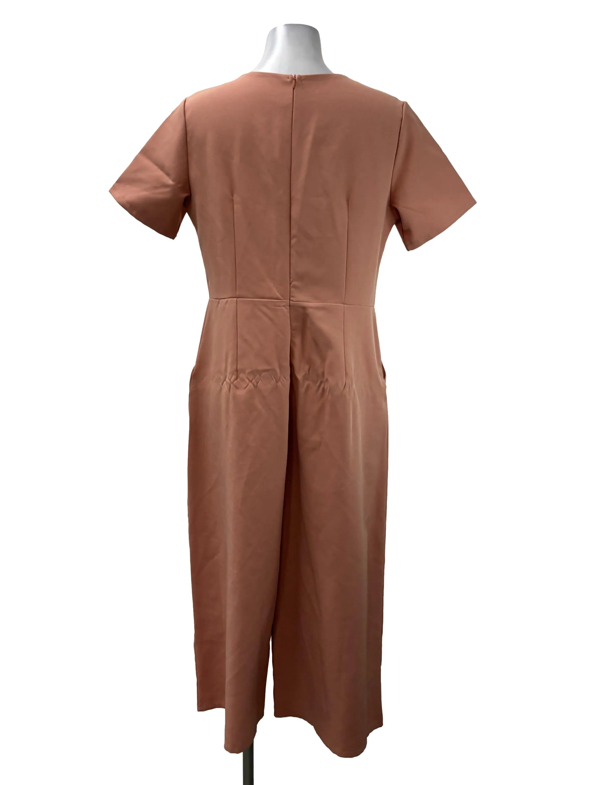 Pink Roundneck Tie Front Jumpsuit