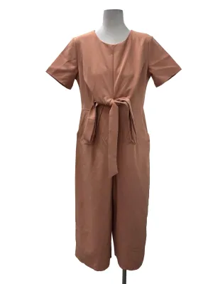Pink Roundneck Tie Front Jumpsuit