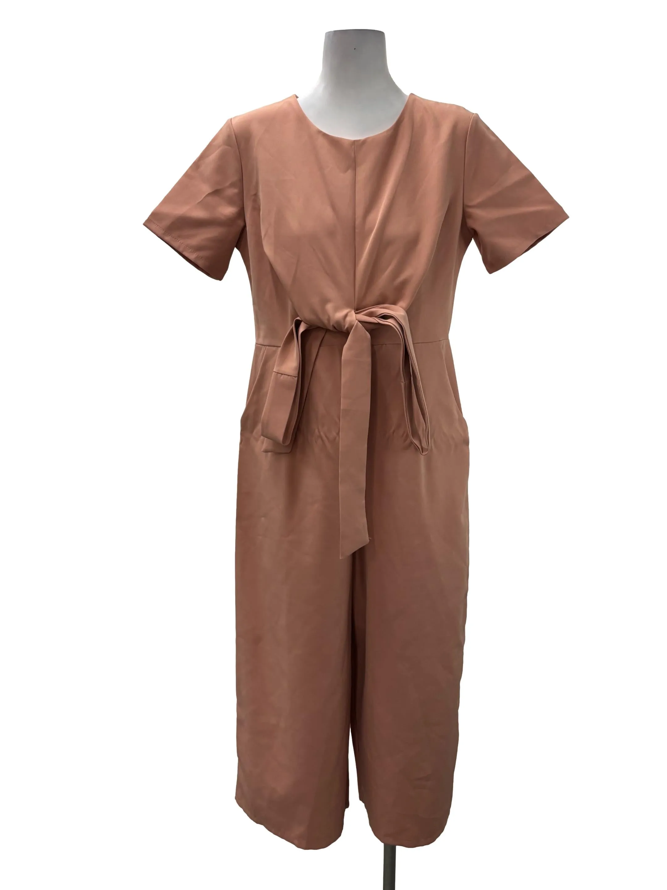 Pink Roundneck Tie Front Jumpsuit
