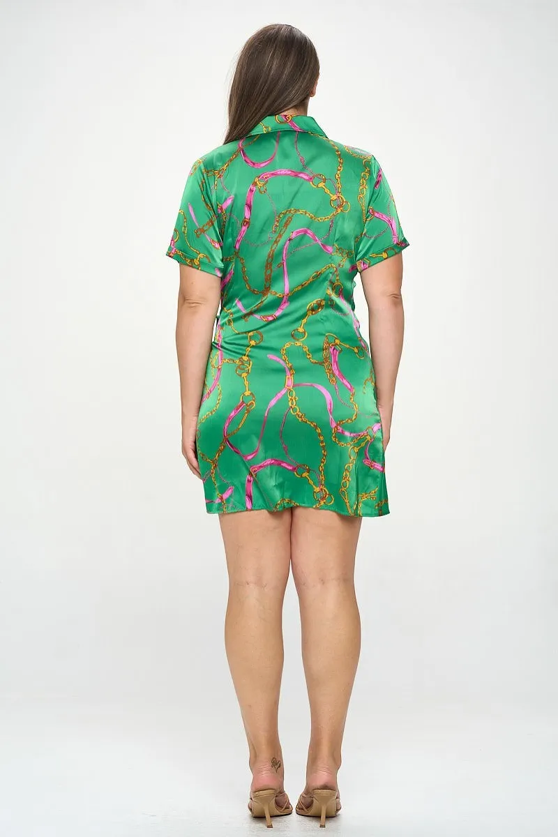 Plus Printed Short Sleeve Wrap Tie Dress