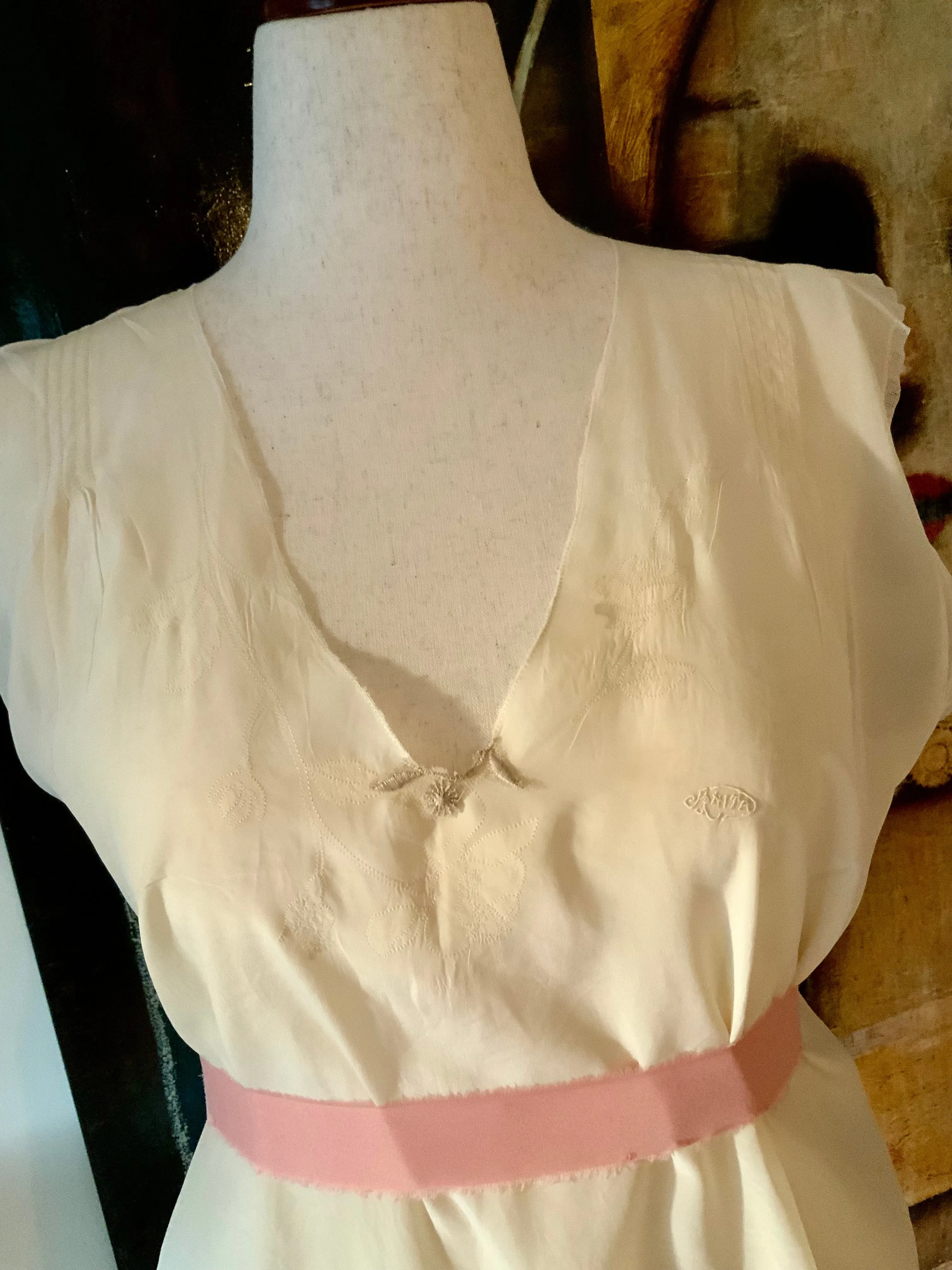 Pure Silk Nightgown - Embroidered - 20s - 20P