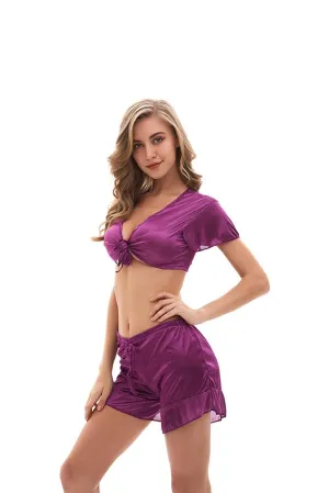 Purple Transparent Sleepwear for Women - See Thru Lace 2 Piece Nightwear Lingerie Set with
