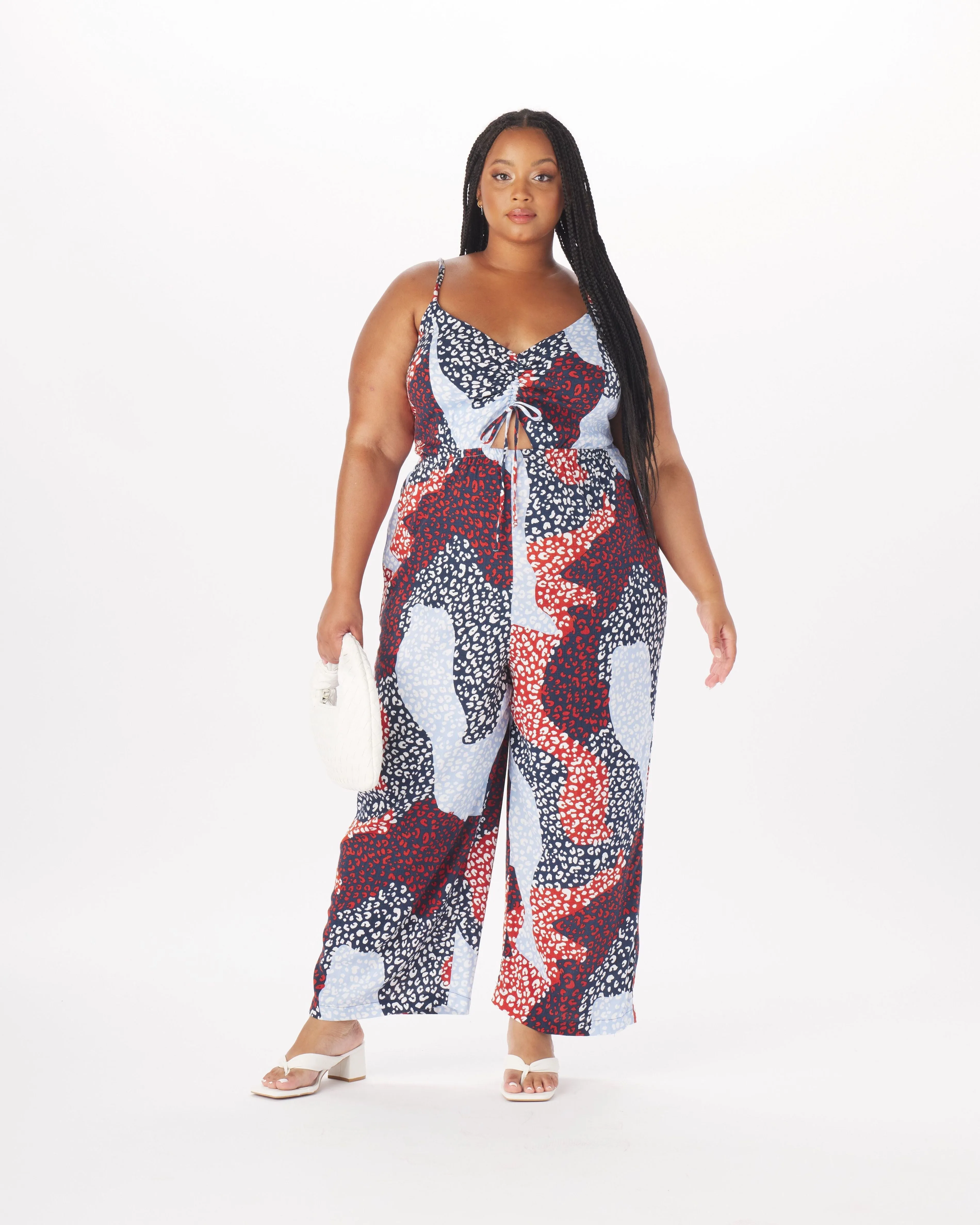"Benny" Wide Leg Keyhole Jumpsuit in Patchwork Animal