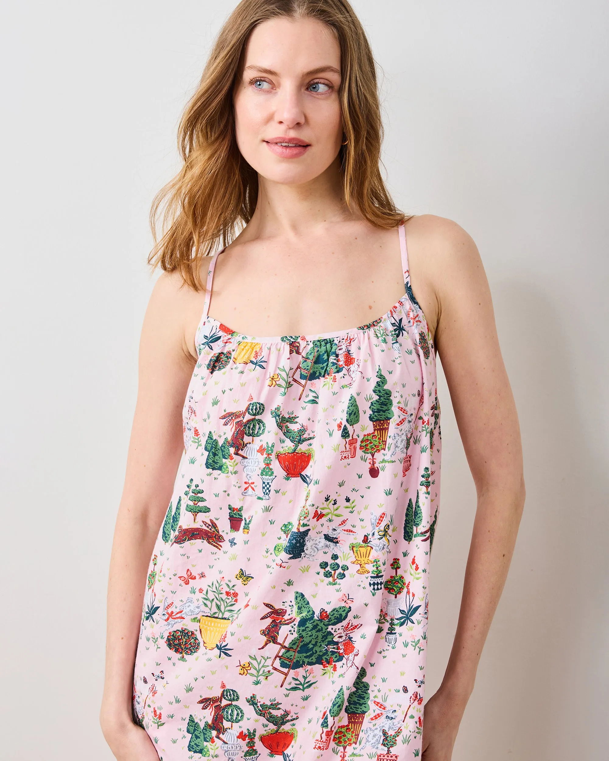 Rabbit Topiary - Cami Nightgown - Easter Pink