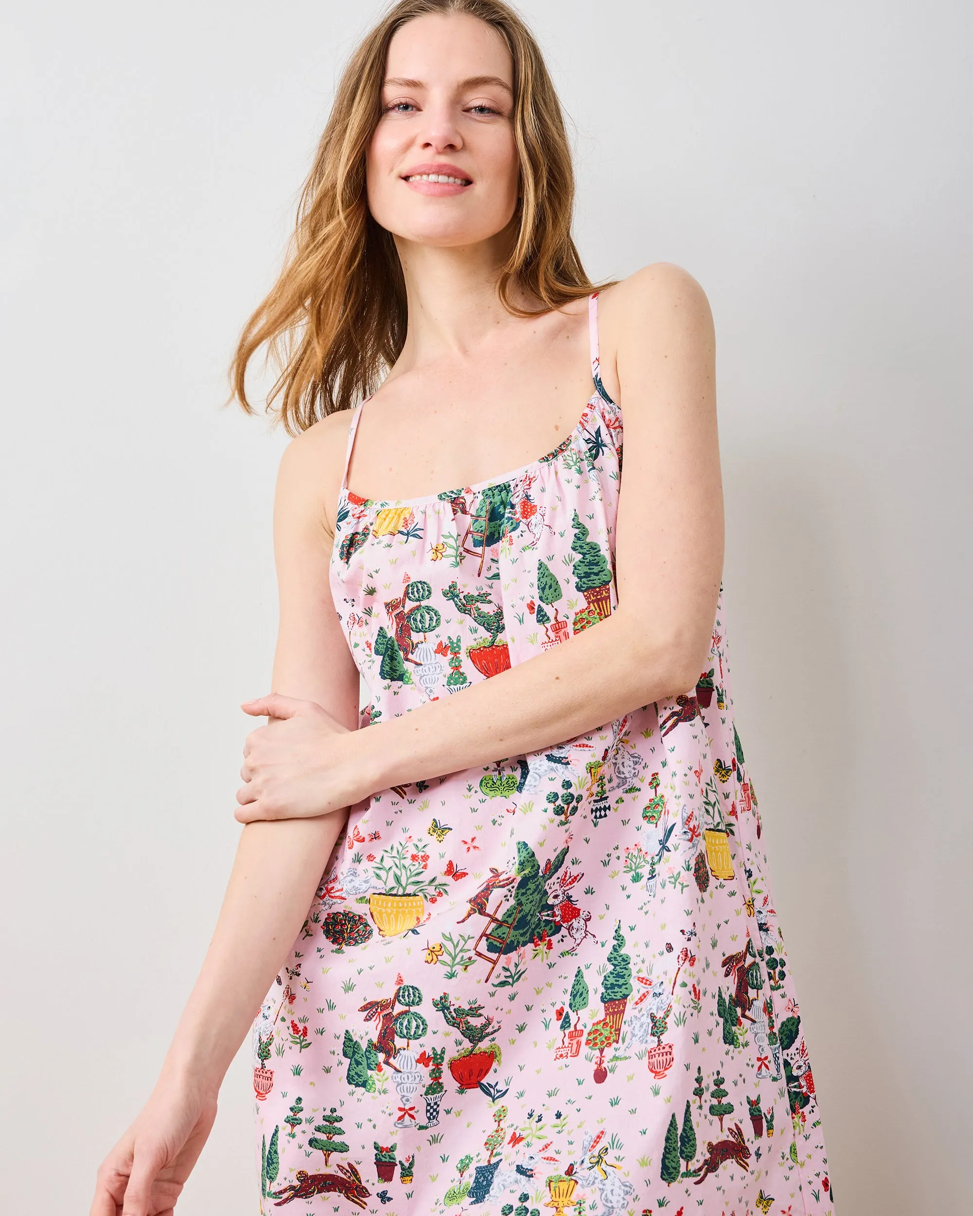 Rabbit Topiary - Cami Nightgown - Easter Pink