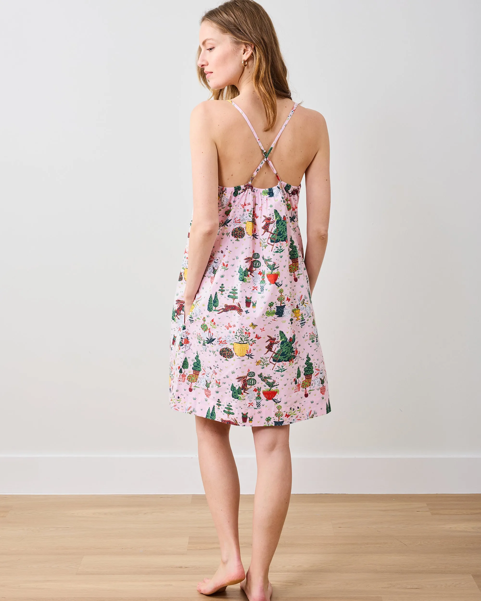 Rabbit Topiary - Cami Nightgown - Easter Pink