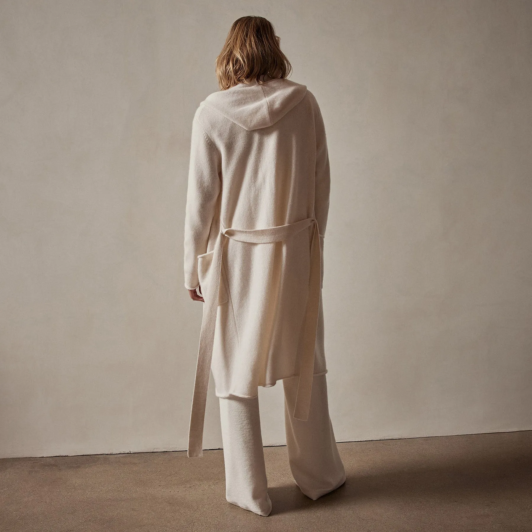 Recycled Cashmere Hooded Robe - Ivory