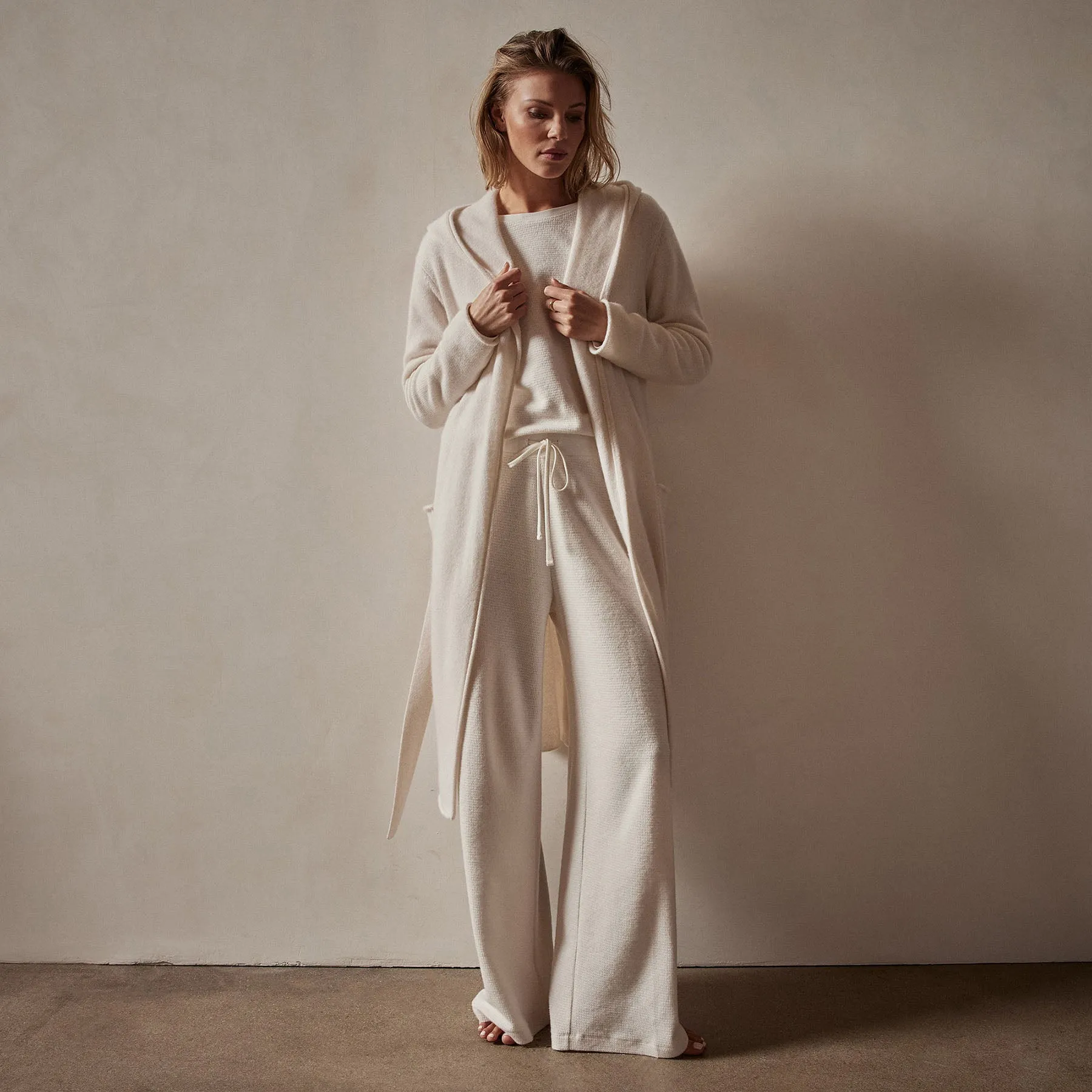 Recycled Cashmere Hooded Robe - Ivory