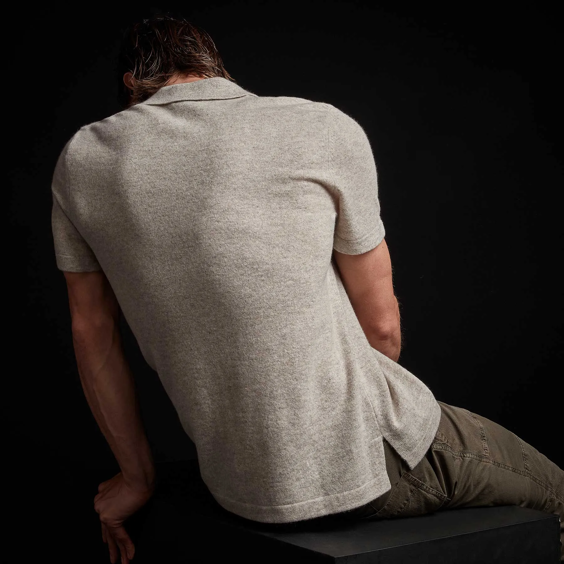 Recycled Cashmere Short Sleeve Polo - Stone