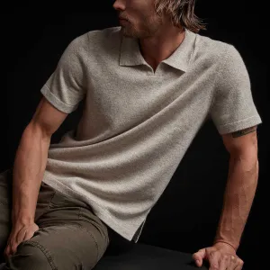 Recycled Cashmere Short Sleeve Polo - Stone