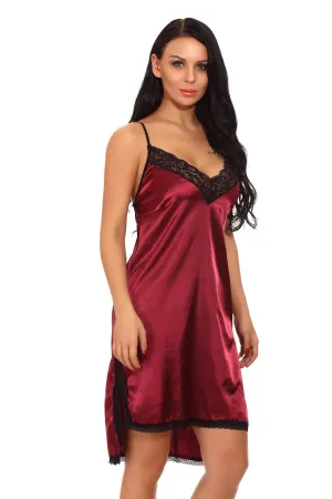 Red V Neck Transparent Sleepwear for Women - Lace 1 Piece Nightwear Lingerie Set