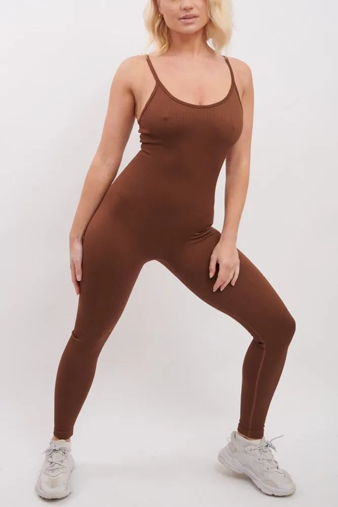Ribbed Nylon Strappy Jumpsuit