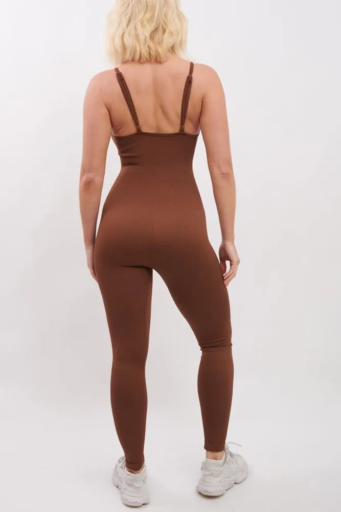 Ribbed Nylon Strappy Jumpsuit