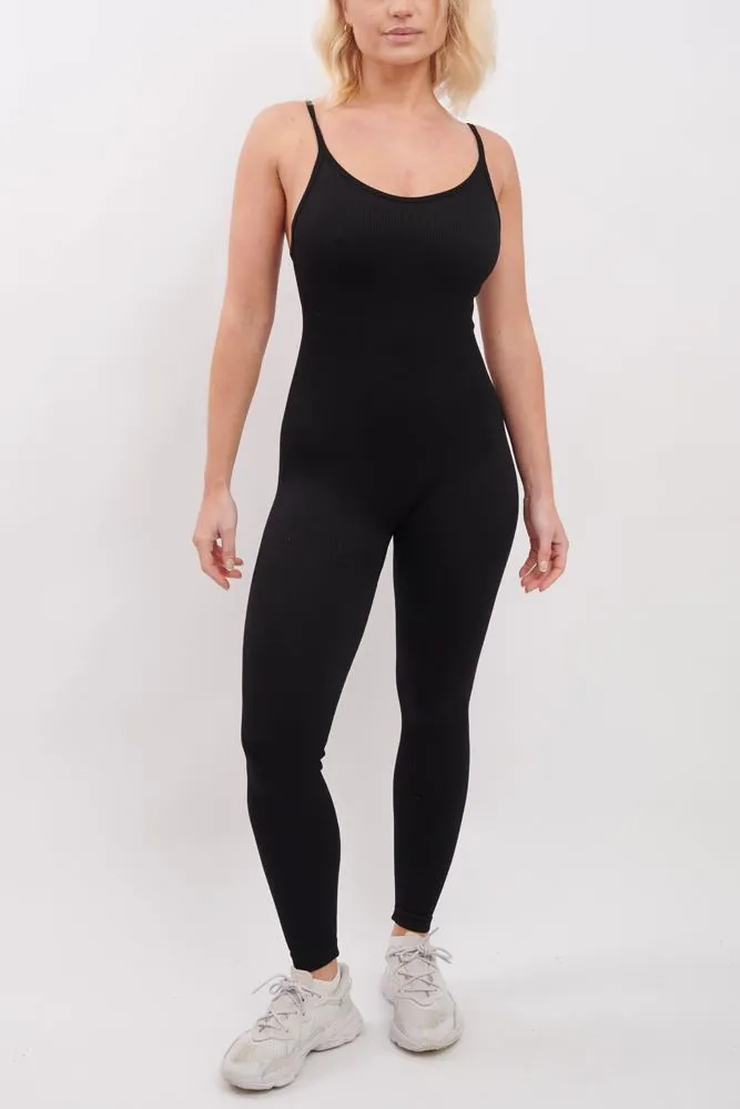 Ribbed Nylon Strappy Jumpsuit