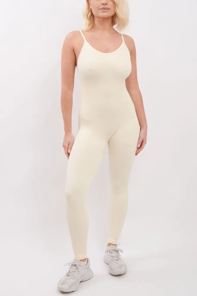 Ribbed Nylon Strappy Jumpsuit