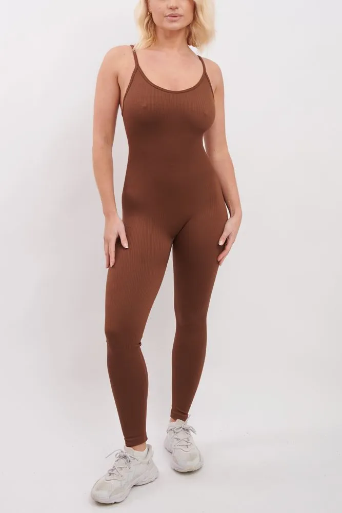 Ribbed Nylon Strappy Jumpsuit