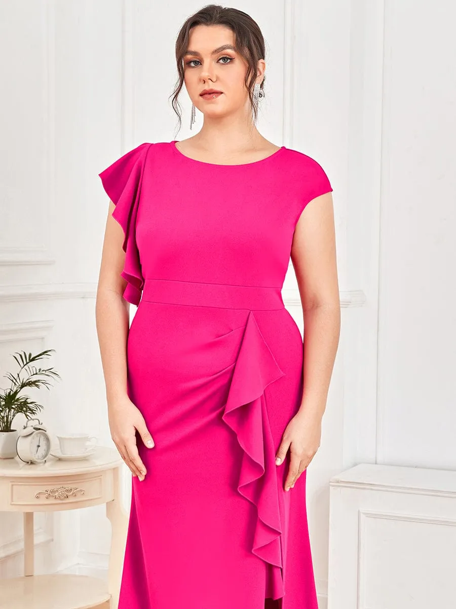 Robe longue fendue sur le devant asymétriques à volants Col U(Vente finale)