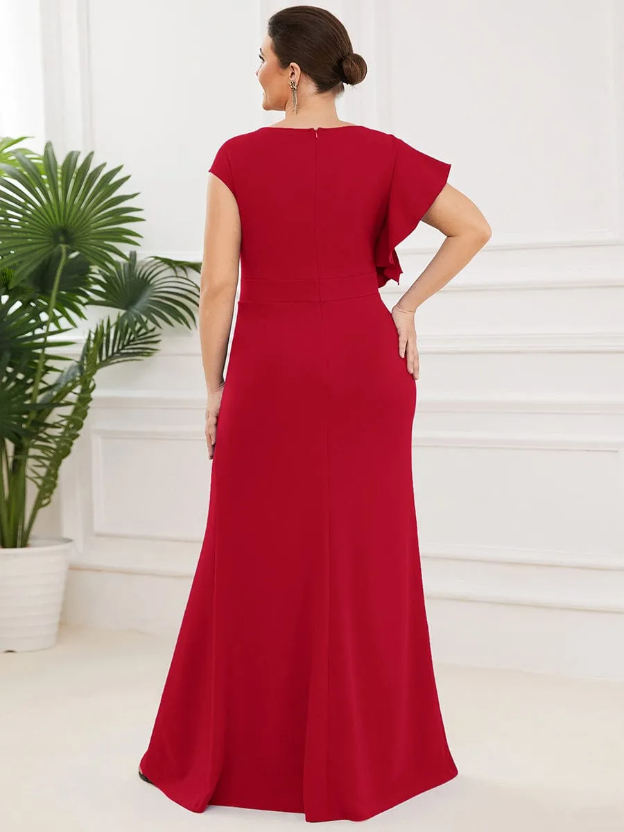 Robe longue fendue sur le devant asymétriques à volants Col U(Vente finale)