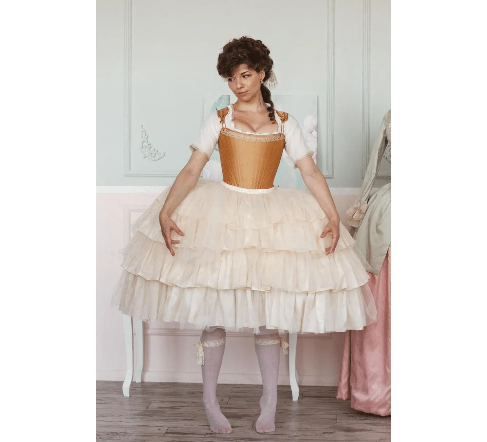 Rococo Marie-Antoinette 18 century gold silk corset